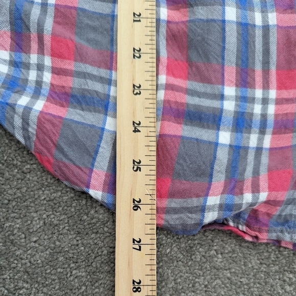 JACHS Girlfriend plaid top pink blue button down rolled cuffed sleeveless XLarge - Picture 6 of 8